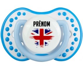 Drapeau effet pinceau Royaume-Uni avec prénom Tétine LOVI Dynamic Blanc-bleu phosphorescente