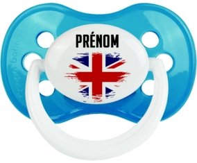 Drapeau effet pinceau Royaume-Uni avec prénom Sucette Anatomique Cyan classique