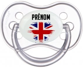 Drapeau effet pinceau Royaume-Uni avec prénom Sucette Anatomique Transparente classique