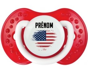Drapeau effet pinceau Les États-Unis d'Amérique avec prénom Sucette LOVI Dynamic Blanc-rouge classique