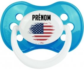 Drapeau effet pinceau Les États-Unis d'Amérique avec prénom Tétine Anatomique Cyan classique