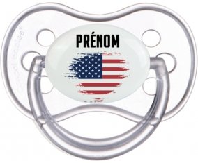 Drapeau effet pinceau Les États-Unis d'Amérique avec prénom Tétine Anatomique Transparente classique