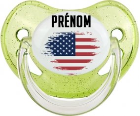Drapeau effet pinceau États-Unis des îles mineures éloignées avec prénom Sucette Physiologique Vert à paillette