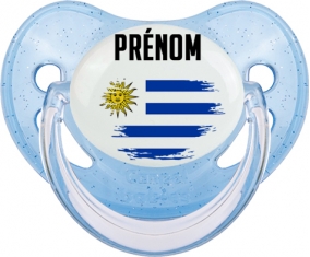 Drapeau effet pinceau Uruguay avec prénom Tétine Physiologique Bleue à paillette