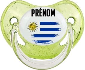Drapeau effet pinceau Uruguay avec prénom Tétine Physiologique Vert à paillette