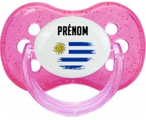 Drapeau effet pinceau Uruguay avec prénom Sucete Cerise Rose à paillette