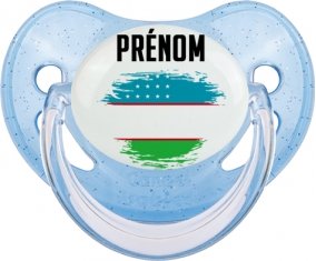 Drapeau effet pinceau Ouzbékistan avec prénom Sucete Physiologique Bleue à paillette