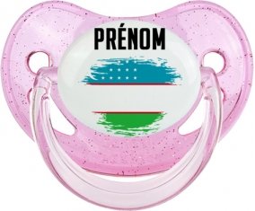 Drapeau effet pinceau Ouzbékistan avec prénom Sucete Physiologique Rose à paillette