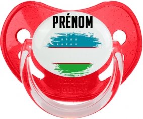 Drapeau effet pinceau Ouzbékistan avec prénom Sucete Physiologique Rouge à paillette