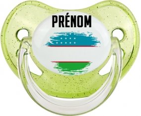 Drapeau effet pinceau Ouzbékistan avec prénom Sucete Physiologique Vert à paillette