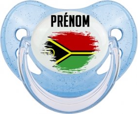 Drapeau effet pinceau Vanuatu avec prénom Sucette Physiologique Bleue à paillette