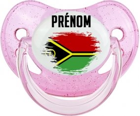 Drapeau effet pinceau Vanuatu avec prénom Sucette Physiologique Rose à paillette