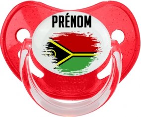 Drapeau effet pinceau Vanuatu avec prénom Sucette Physiologique Rouge à paillette