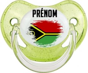 Drapeau effet pinceau Vanuatu avec prénom Sucette Physiologique Vert à paillette