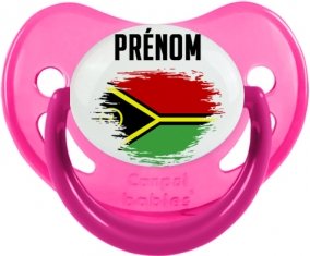 Drapeau effet pinceau Vanuatu avec prénom Sucette Physiologique Rose phosphorescente