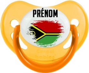 Drapeau effet pinceau Vanuatu avec prénom Sucette Physiologique Jaune phosphorescente