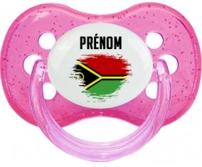 Drapeau effet pinceau Vanuatu avec prénom Sucette Cerise Rose à paillette