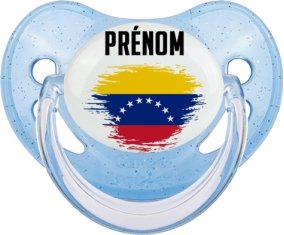 Drapeau effet pinceau Venezuela avec prénom Sucette Physiologique Bleue à paillette