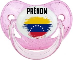 Drapeau effet pinceau Venezuela avec prénom Sucette Physiologique Rose à paillette