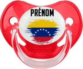 Drapeau effet pinceau Venezuela avec prénom Sucette Physiologique Rouge à paillette