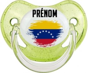 Drapeau effet pinceau Venezuela avec prénom Sucette Physiologique Vert à paillette