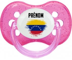 Drapeau effet pinceau Venezuela avec prénom Tétine Cerise Rose à paillette