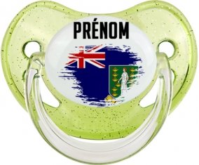 Drapeau effet pinceau Les iles vierges avec prénom Sucete Physiologique Vert à paillette