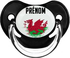 Drapeau effet pinceau Pays de Galles avec prénom Sucette Physiologique Noir classique