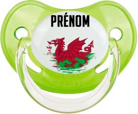 Drapeau effet pinceau Pays de Galles avec prénom Sucette Physiologique Vert classique