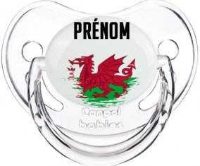 Drapeau effet pinceau Pays de Galles avec prénom Sucette Physiologique Transparent classique