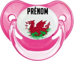 Drapeau effet pinceau Pays de Galles avec prénom Sucette Physiologique Rose classique