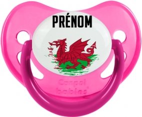 Drapeau effet pinceau Pays de Galles avec prénom Sucette Physiologique Rose phosphorescente
