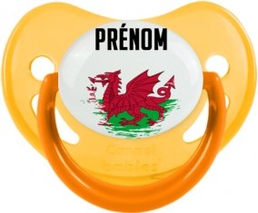 Drapeau effet pinceau Pays de Galles avec prénom Sucette Physiologique Jaune phosphorescente