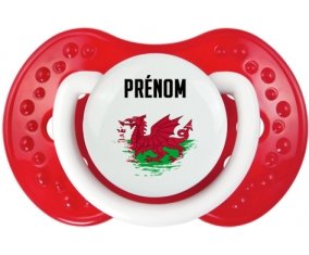 Drapeau effet pinceau Pays de Galles avec prénom Sucette LOVI Dynamic Blanc-rouge classique