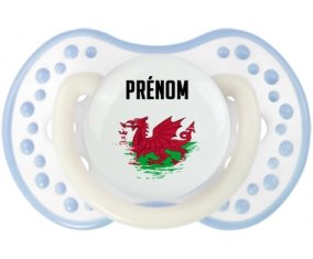 Drapeau effet pinceau Pays de Galles avec prénom Sucette LOVI Dynamic Blanc-cyan classique