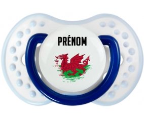 Drapeau effet pinceau Pays de Galles avec prénom Sucette LOVI Dynamic Marine-blanc-bleu classique