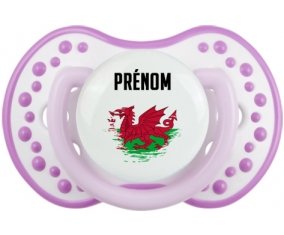 Drapeau effet pinceau Pays de Galles avec prénom Sucette LOVI Dynamic Blanc-mauve classique