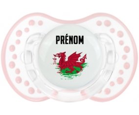 Drapeau effet pinceau Pays de Galles avec prénom Sucette LOVI Dynamic Retro-blanc-rose-tendre classique