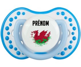 Drapeau effet pinceau Pays de Galles avec prénom Sucette LOVI Dynamic Blanc-bleu phosphorescente