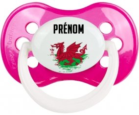 Drapeau effet pinceau Pays de Galles avec prénom Sucette Anatomique Rose foncé classique
