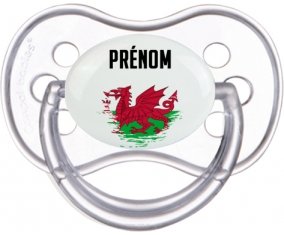 Drapeau effet pinceau Pays de Galles avec prénom Sucette Anatomique Transparente classique