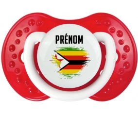 Drapeau effet pinceau Zimbabwe avec prénom Sucette LOVI Dynamic Blanc-rouge classique