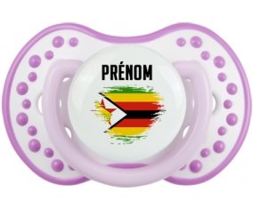 Drapeau effet pinceau Zimbabwe avec prénom Sucette LOVI Dynamic Blanc-mauve classique
