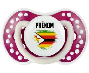 Drapeau effet pinceau Zimbabwe avec prénom Sucette LOVI Dynamic Fuchsia phosphorescente