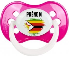 Drapeau effet pinceau Zimbabwe avec prénom Sucette Anatomique Rose foncé classique