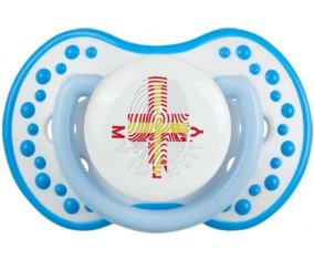 Empreinte My Identity Guernesey Tétine LOVI Dynamic Blanc-bleu phosphorescente