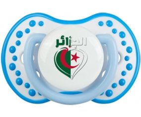 Algérie en arabe + cœur Sucette LOVI Dynamic Blanc-bleu phosphorescente