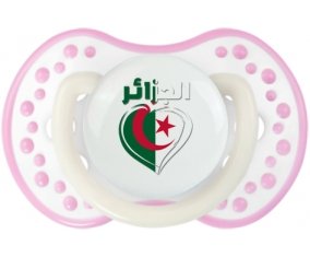 Algérie en arabe + cœur Sucette LOVI Dynamic Blanc-rose phosphorescente