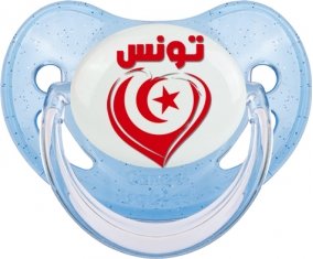 Tunisie en arabe + cœur Sucette Physiologique Bleue à paillette