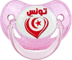 Tunisie en arabe + cœur Sucette Physiologique Rose à paillette